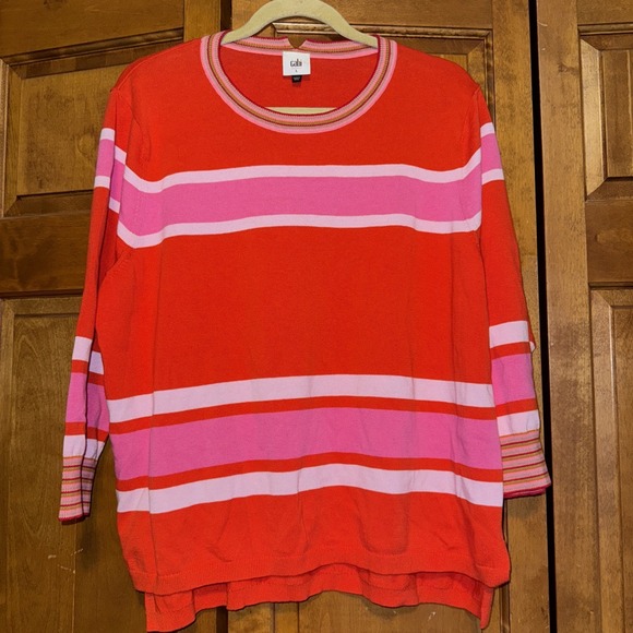 CAbi Sweaters - Cabi 6168 Womens Cadet Pullover Sweater Sz L Pink Orange Stripe Cotton Preppy